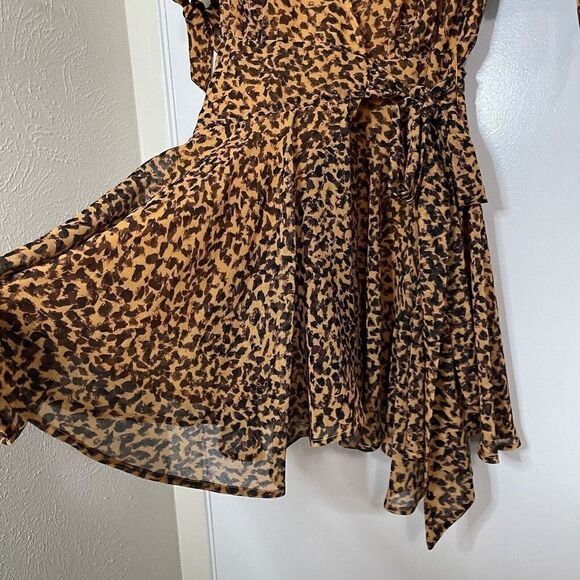 C/MEO COLLECTIVE yellow gold leopard print vneck side tie mini dress medium - Picture 4 of 6